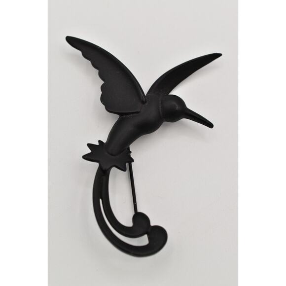 JJ Vintage Hummingbird Pin Brooch Matte Black Bird Chunky Signed 1980s BinAL - Picture 2 of 12